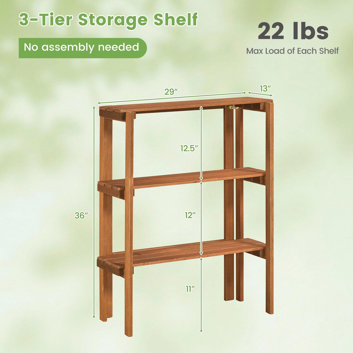 Lucktree 3-Tier Foldable Solid Wood Indoor Outdoor Flower Pot Display Rack