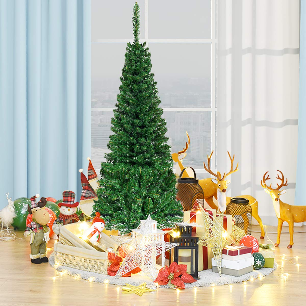 Lucktree 4.5FT / 6.5FT / 7.5FT Prelit Pencil Christmas Tree, Premium Hinged Fir Tree - LucktreeUS