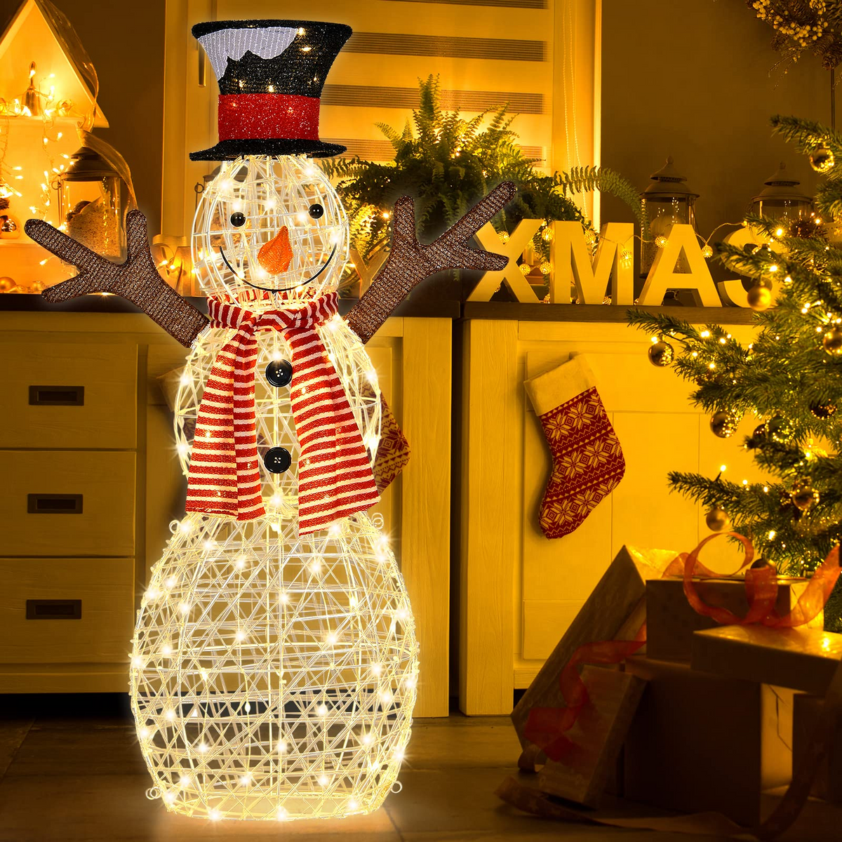 Lucktree Christmas Outdoor Lighted Snowman Yard Xmas Decorations and Zip Ties