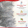 Lucktree 5ft / 6ft / 7 ft Pre-Lit Silver Tinsel Christmas Tree with Warm White LED Lights