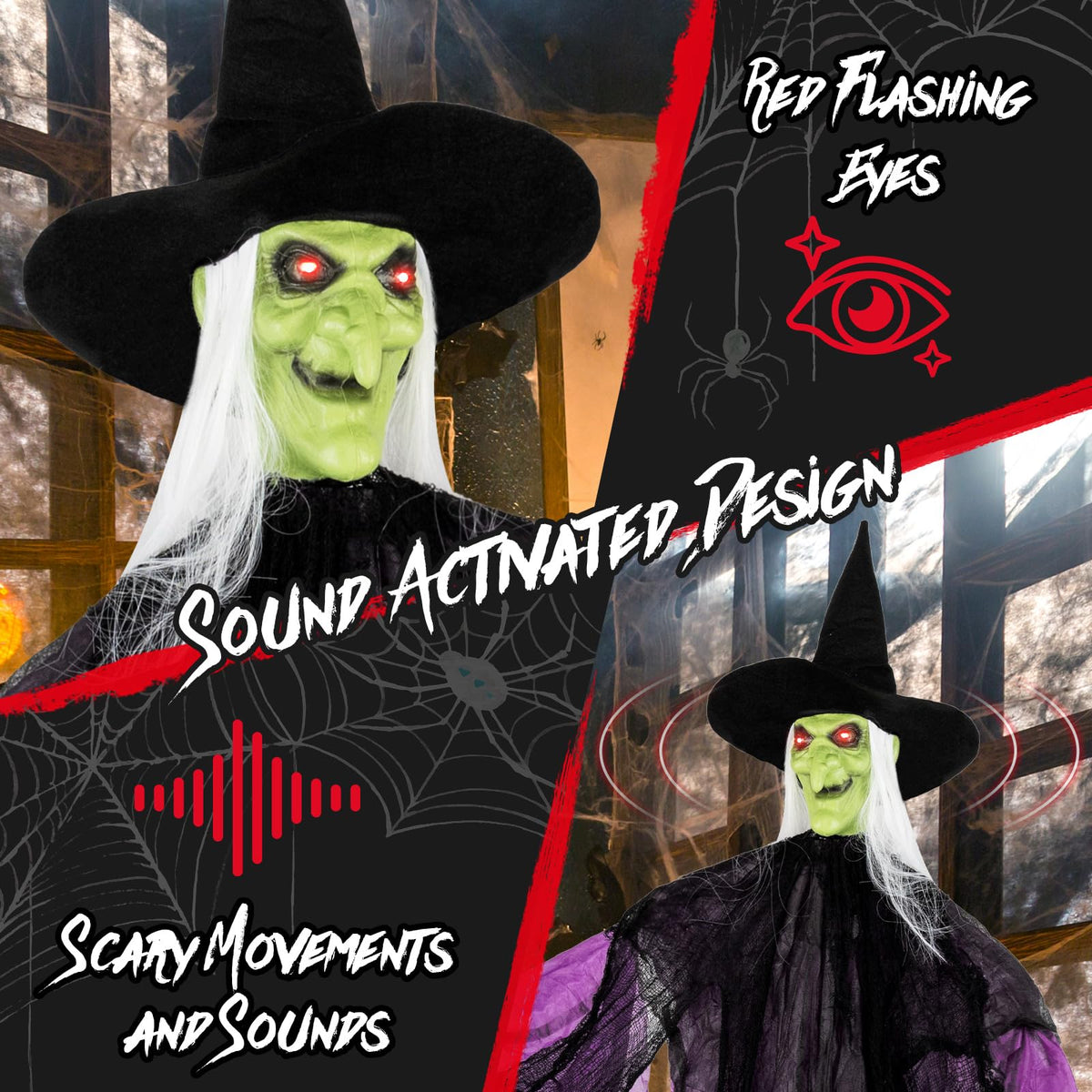 Lucktree 7.2 FT Halloween Animatronic Witch, Animated Standing Poseable Figure with Light up Eyes