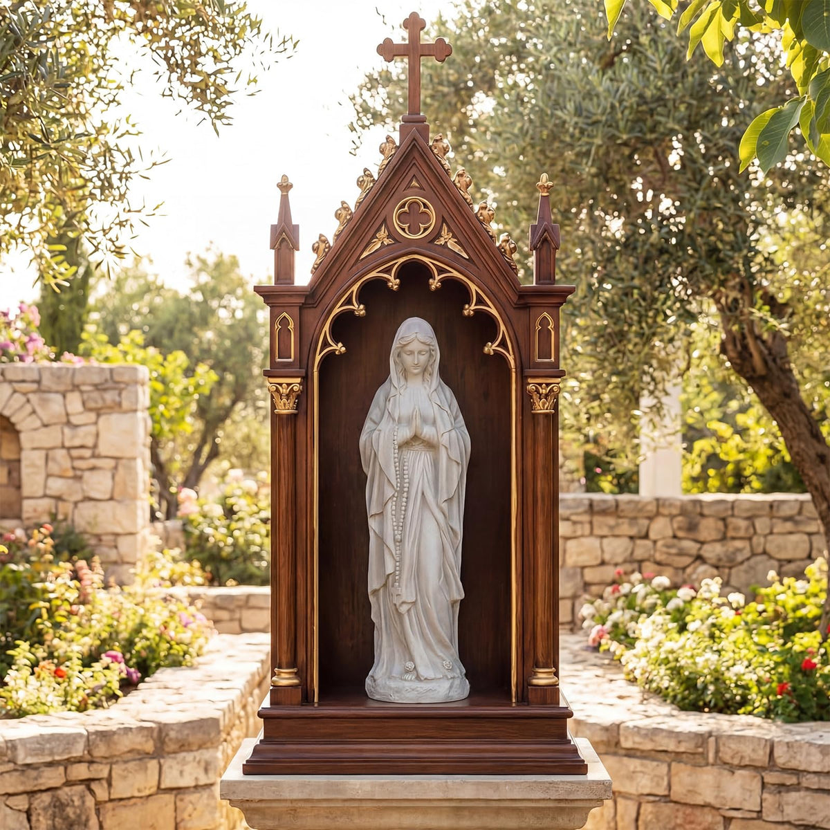 Lucktree Virgin Mary Praying Statue 29.5" | Blessed Mother Outdoor Religious Statue with Rosary Beads