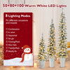 Lucktree 3' 4' 5' Pre-Lit Snow Flocked Christmas Tree Set of 3, Slim Pencil Artificial Potted Xmas Trees with 423 Branch Tips