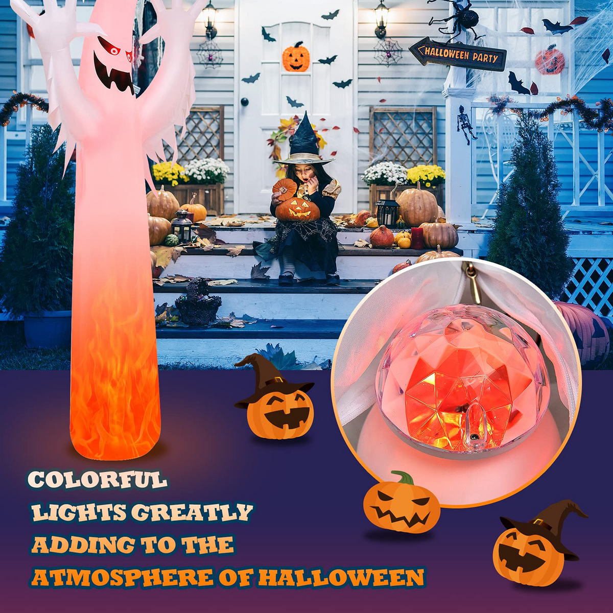 Lucktree 12 FT Halloween Inflatable Ghost W/ LED Lights, Air Blower, Stake, Sandbag