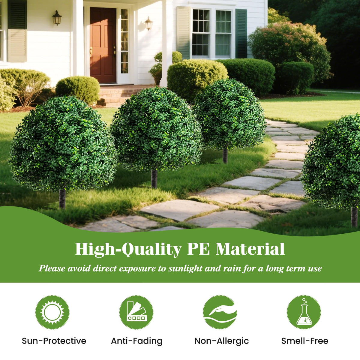 Lucktree 28 Inches Artificial Boxwood Topiary Ball Tree Set Sun-Protective Fake Shrub Plants