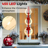 Lucktree Set of 3 Pre-Lit Wreaths, 5.8 FT Xmas Light-up Decorations on Red Ribbon with 450 LED Lights