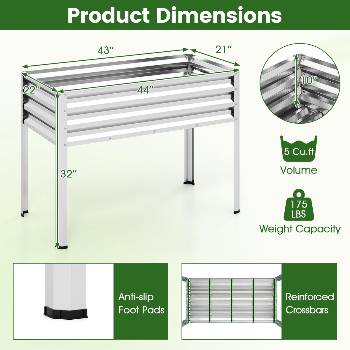 Lucktree 44" x 22" x 32" Metal Large Elevated Planter Box for Vegetable Flower Fruit Herb (1/2)