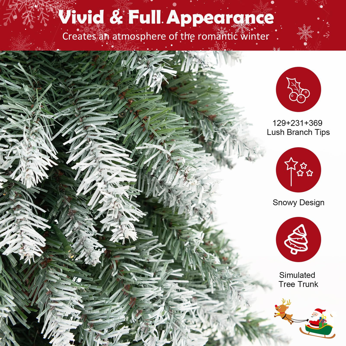 Lucktree 3' 4' 5' Pre-Lit Artificial Christmas Tree Set, Slim Pencil Xmas Trees with Snowy Leaves
