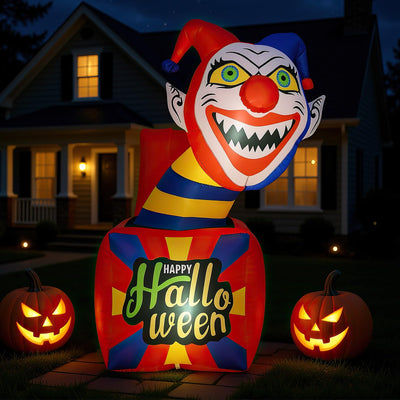 Lucktree 5 Ft Halloween Inflatable Clown, Blow up Circus Clown Box
