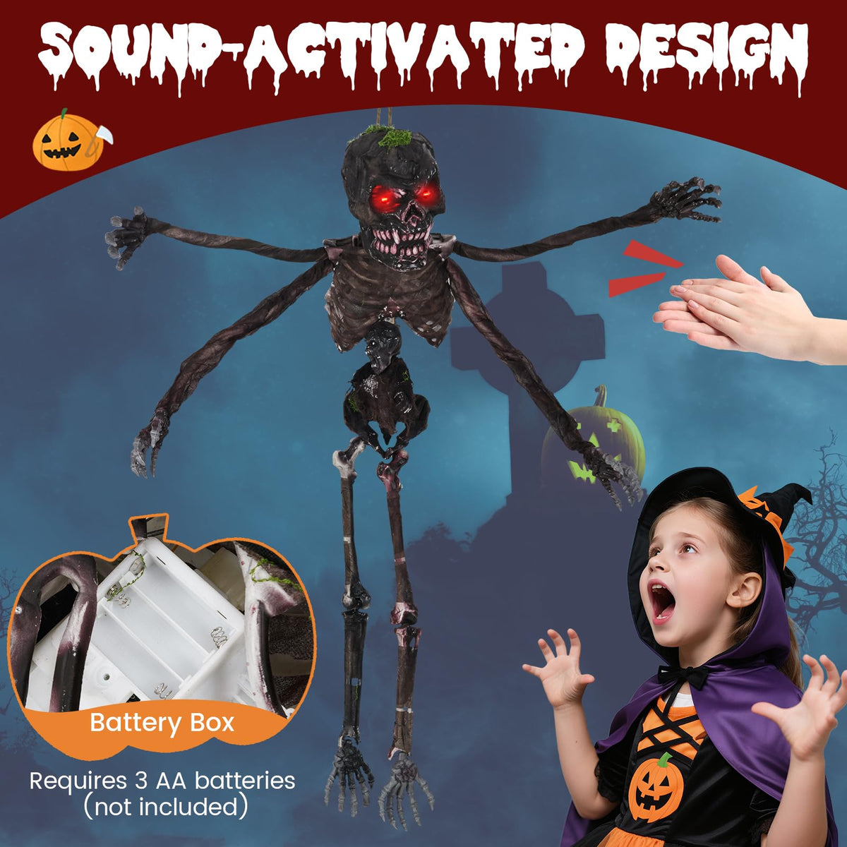 Lucktree 6 FT Animated Halloween Decoration Hanging Zombie Sound-Activated Skeleton Decoration