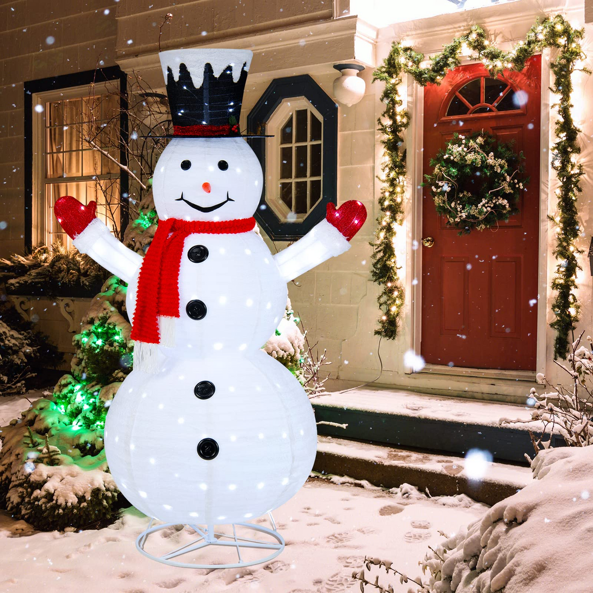 Lucktree 6 FT Lighted Christmas Snowman, Outdoor Pop-up Snowman Figure w/200 Lights