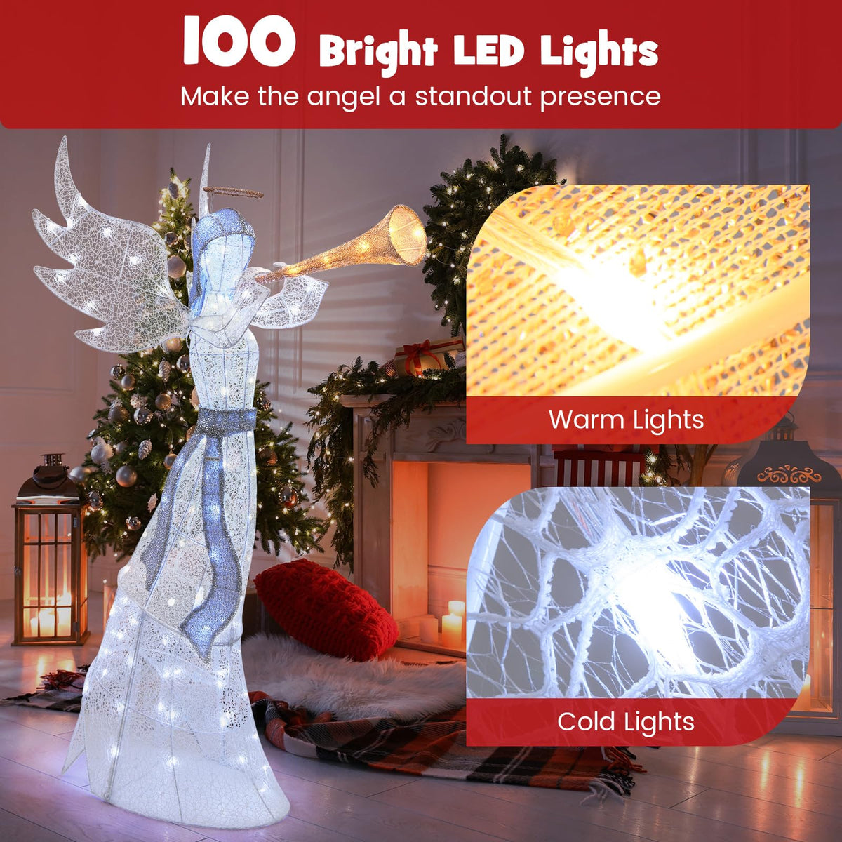 Lucktree 5 FT Lighted Trumpeting Angel, Light-up Christmas Angel with LED Lights
