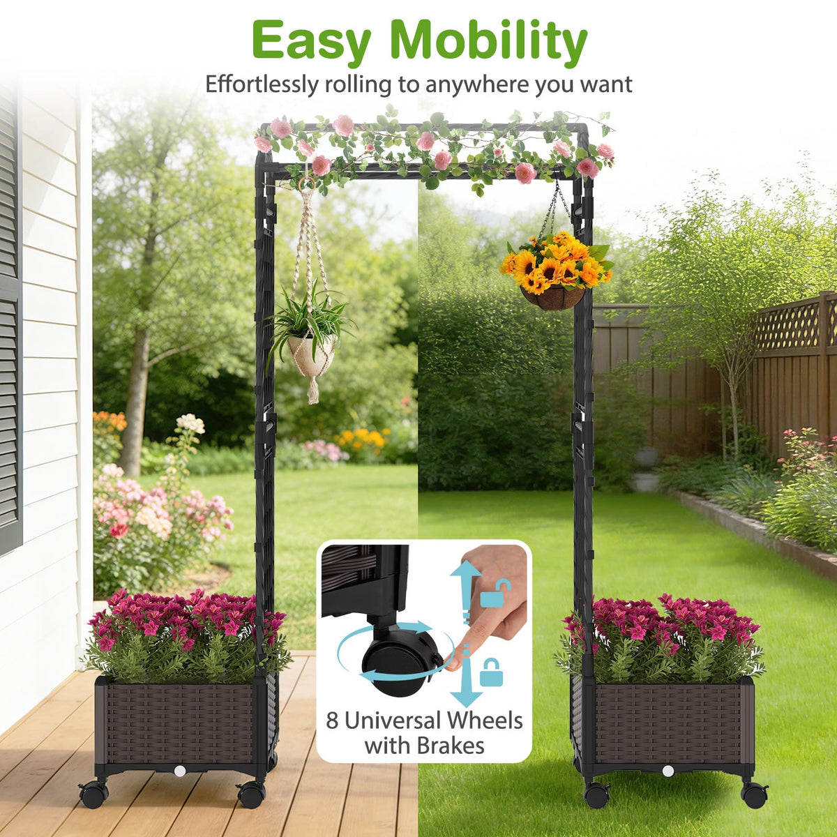Lucktree 5FT Self-Watering Tall Raised Garden Bed w/Wheels
