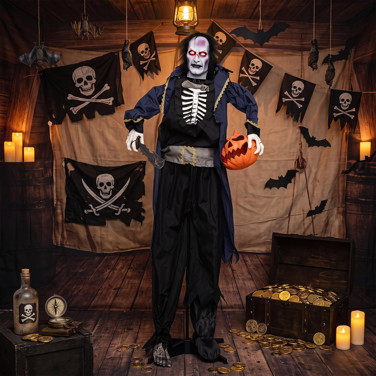 6 FT Animated Halloween Vampire Pirate Decoration with Pop-up Head
