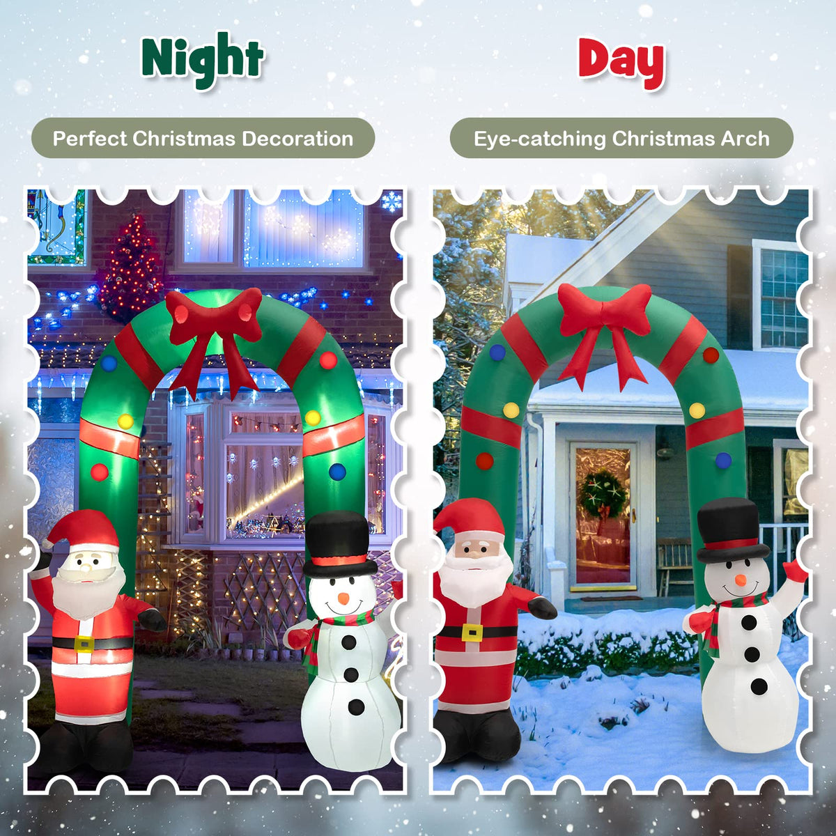 Lucktree 8 FT Christmas Inflatable Archway w/ Santa Claus & Snowman