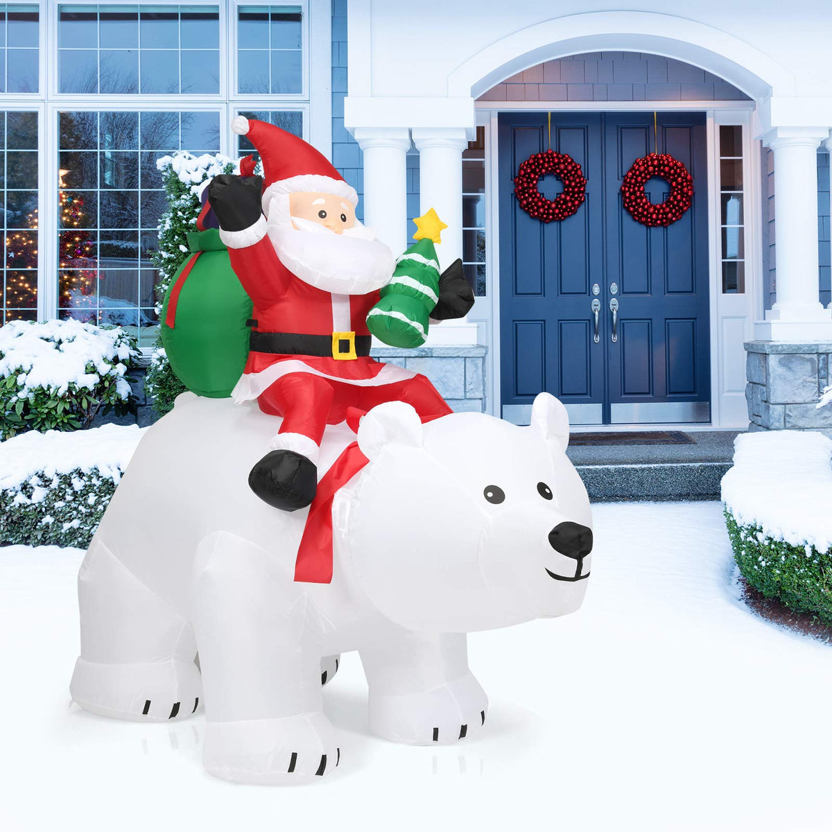 Lucktree Inflatable Christmas Santa Clause Riding The Polar Bear with Shaking Head