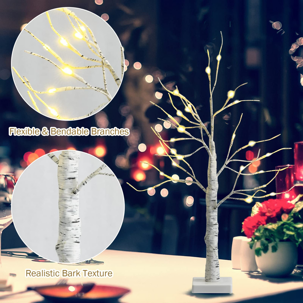Lucktree 2FT Lighted Birch Tree, Artificial Small Tree White Christmas Tree - LucktreeUS