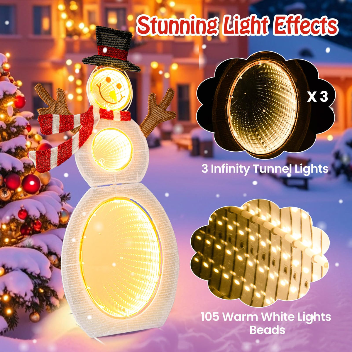 Lucktree 2.6 FT Lighted Christmas Decoration, Pre-Lit 2D Snowman with 3 Infinity Mirror Lights