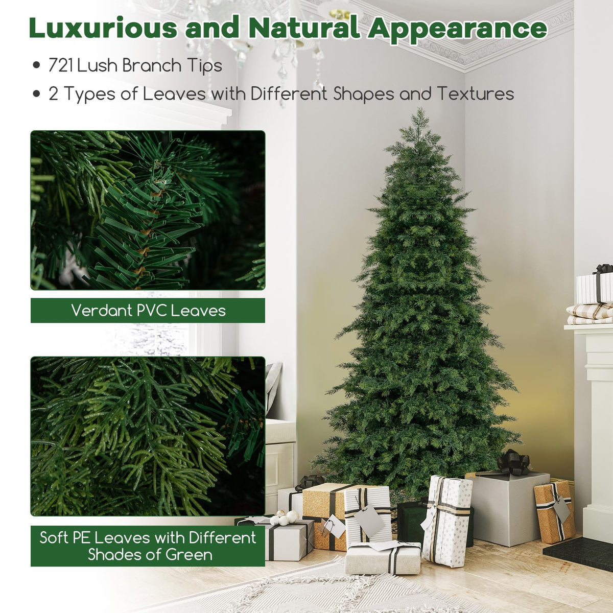 Lucktree 6ft Artificial Christmas Tree, Unlit Green Hinged Xmas Full Tree with 721 Lush Branch Tips