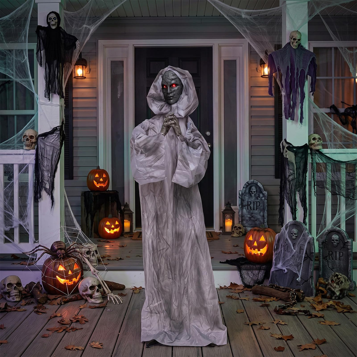 Lucktree 5.6 FT Animated Halloween Standing Weeping Woman Statue