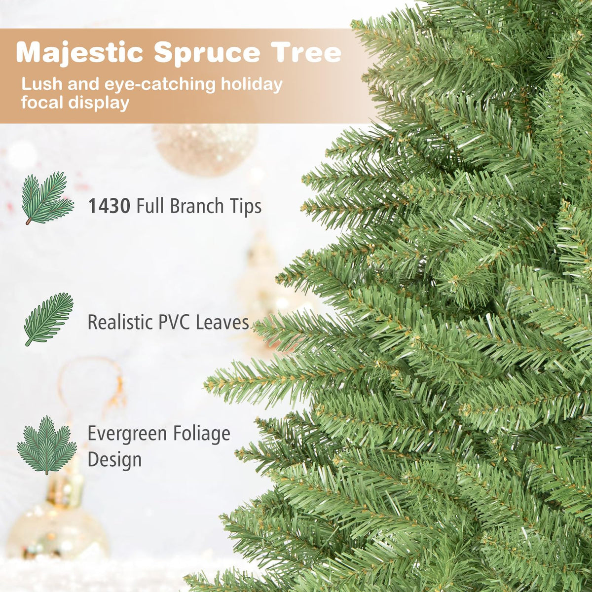 10/7.5/6.5/6/9/4.5/4 FT Artificial Christmas Tree w/ Easy-Setup Hinges, Unlit