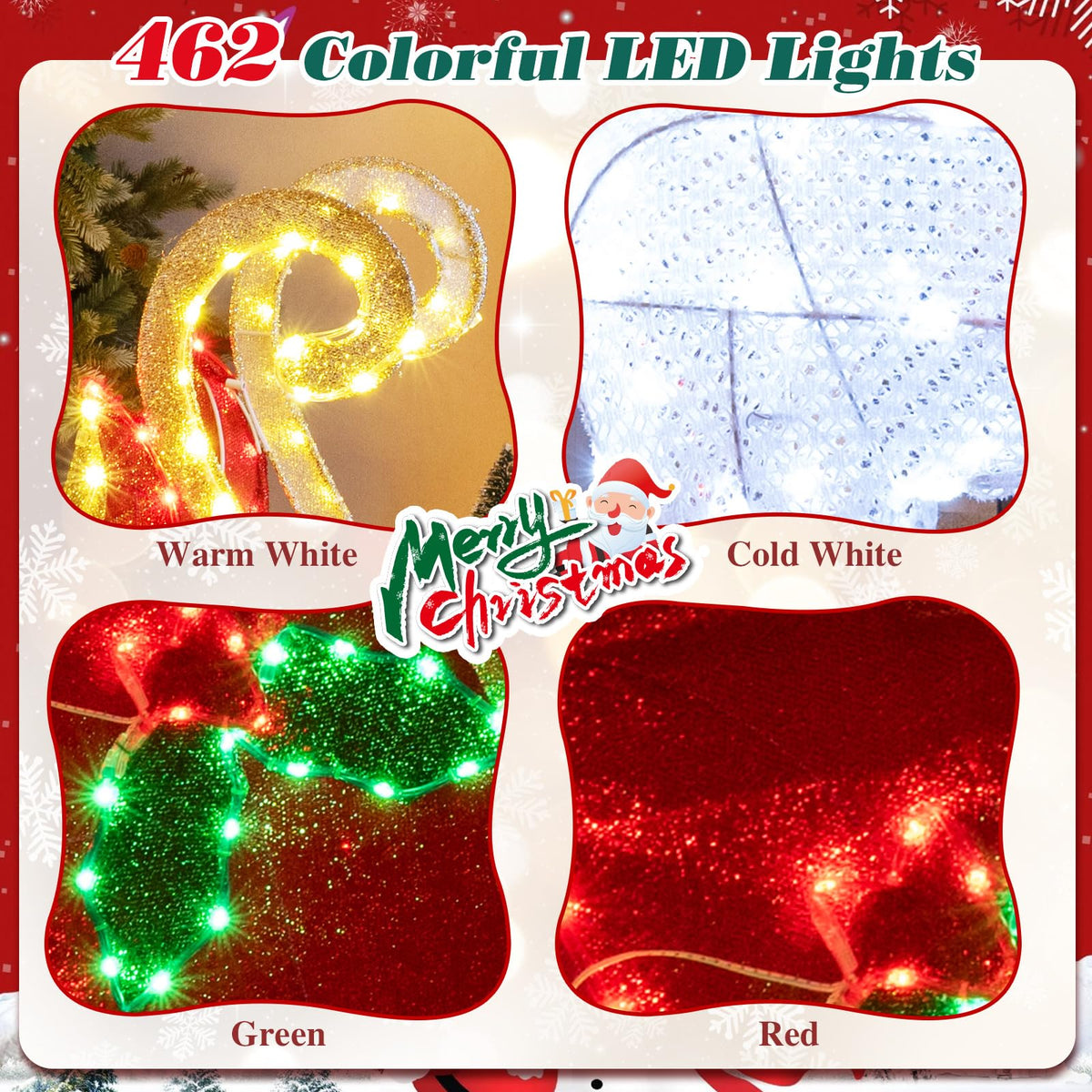 Lucktree Lighted Christmas Reindeer & Sleigh Set, Light-up Xmas Decorations with 462 LED Lights
