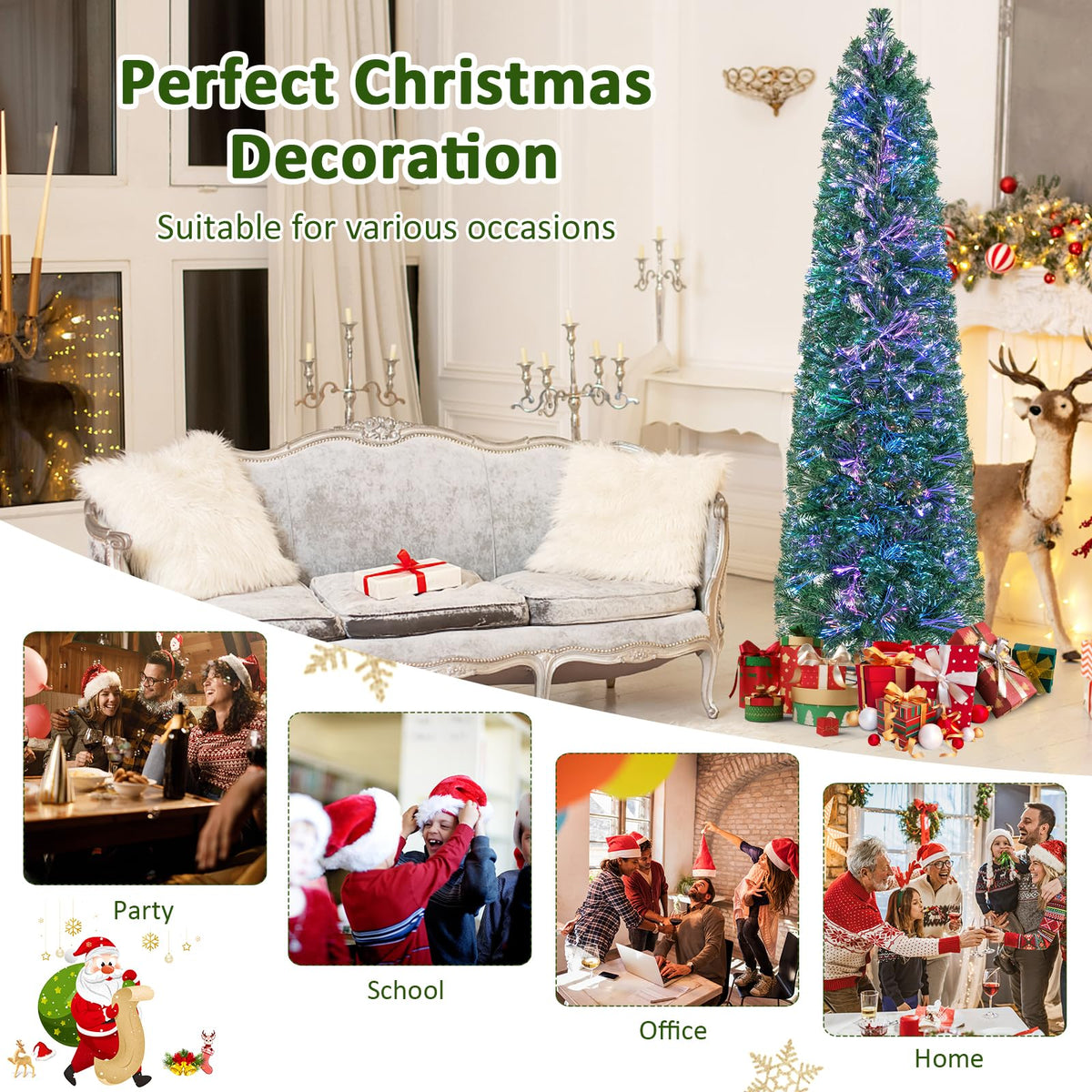 Lucktree 6ft / 7ft / 8ft Fiber Optic Pencil Christmas Tree Xmas Full Tree for Home Office Holiday Decor