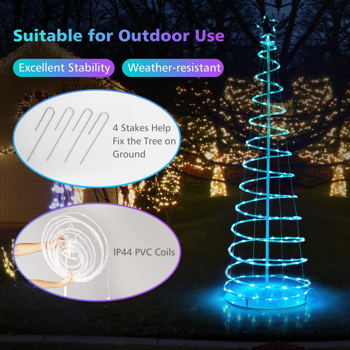 Lucktree 6 FT Spiral Christmas Tree, Outdoor Led Christmas Tree with 135 LED Lights - LucktreeUS