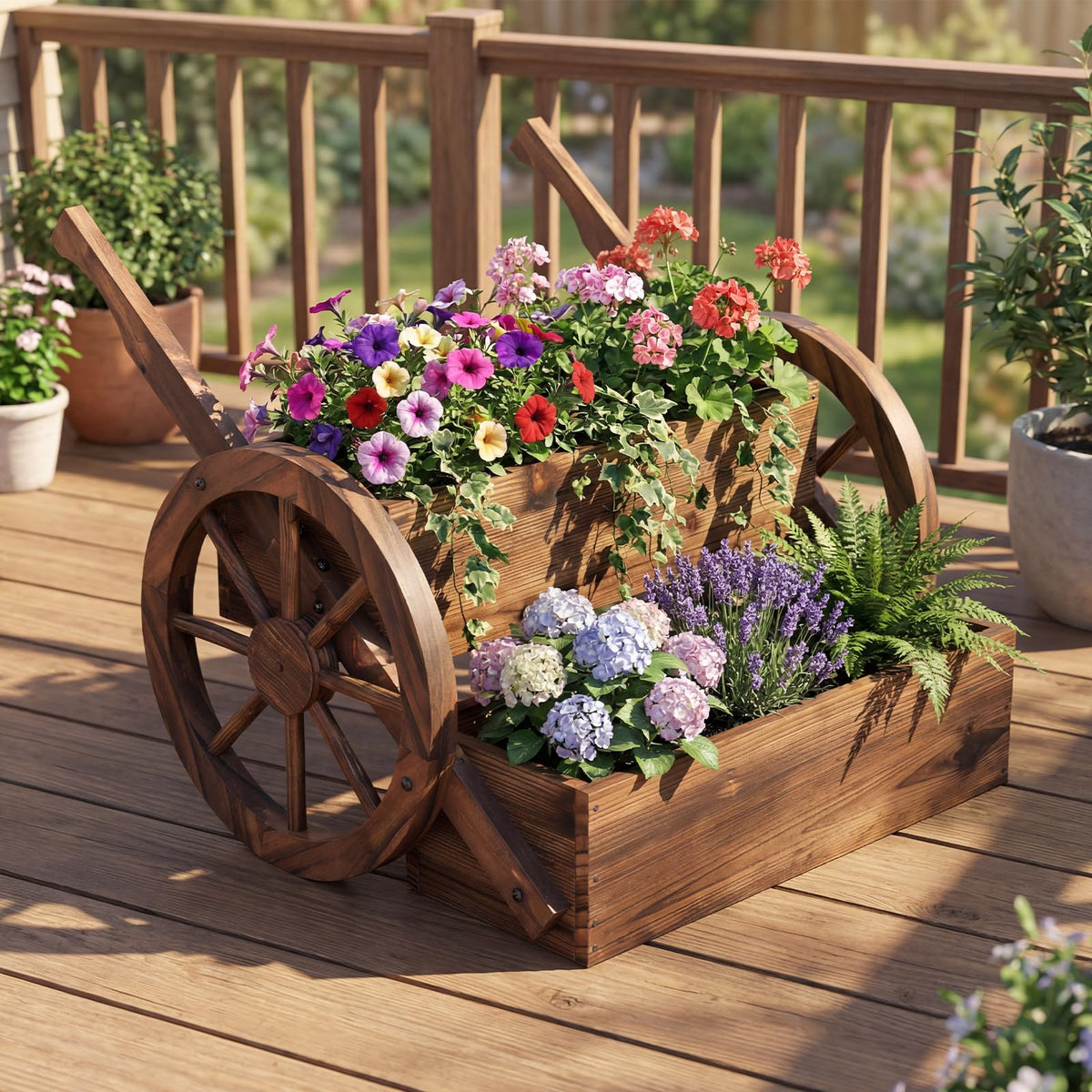 Lucktree Wooden Wagon Planter Box with Wheels