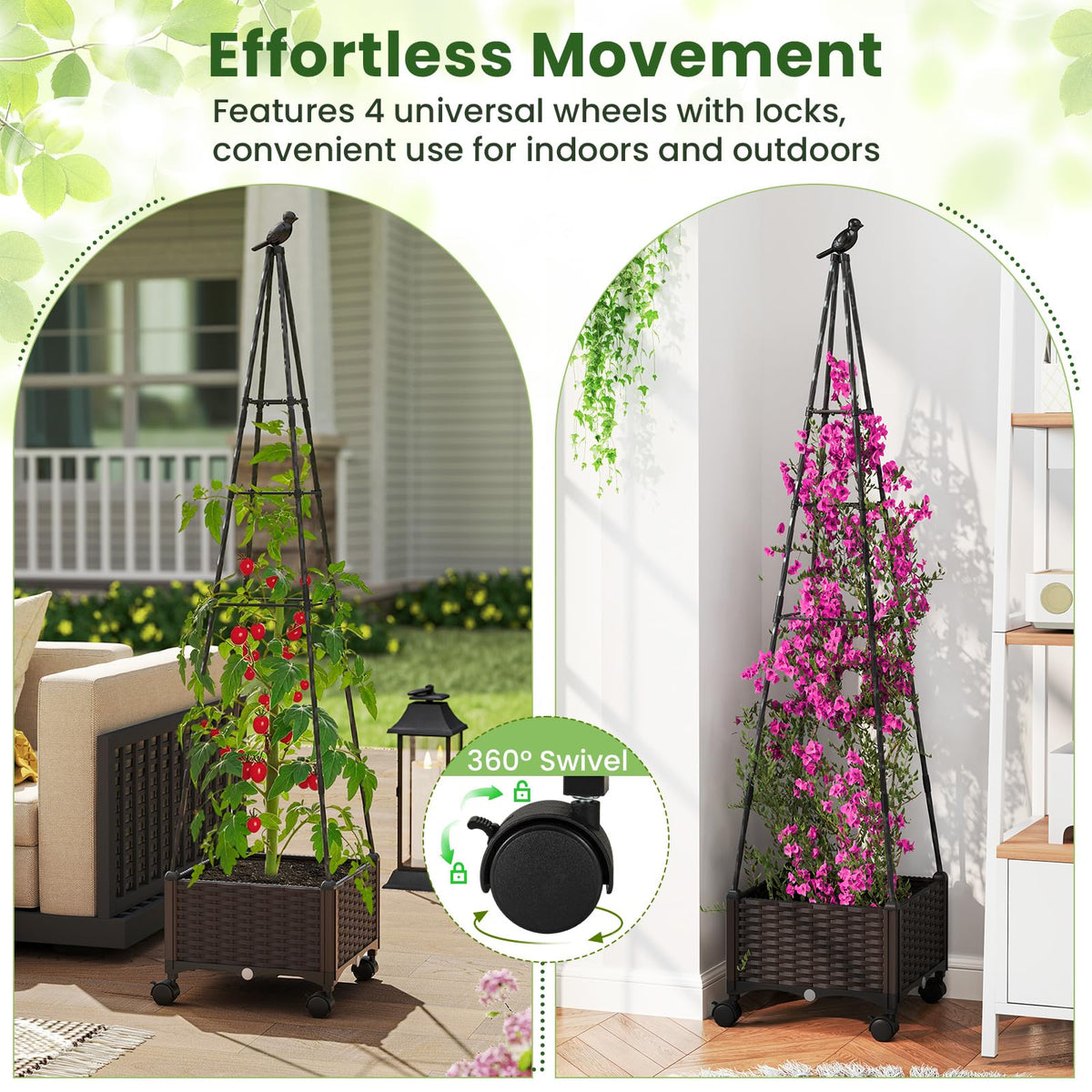 Lucktree Raised Garden Bed with Wheels & Tomato Cage
