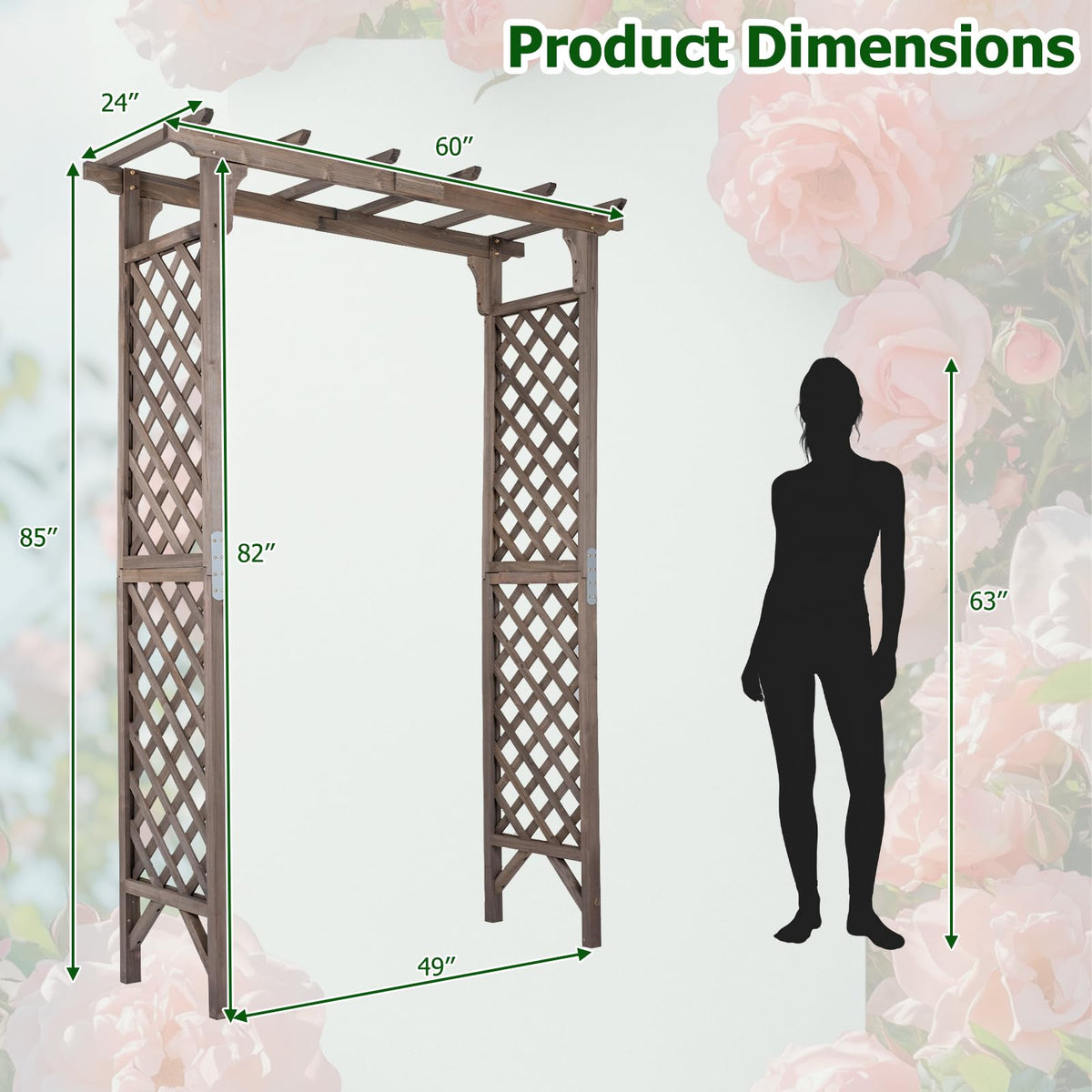 Lucktree 85" Wood Garden Arch Trellis with Flat Top for Climbing Plants