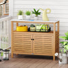 Lucktree Outdoor Potting Bench Acacia Wood Large Planting Workstation with 2-Door Storage Cabinet