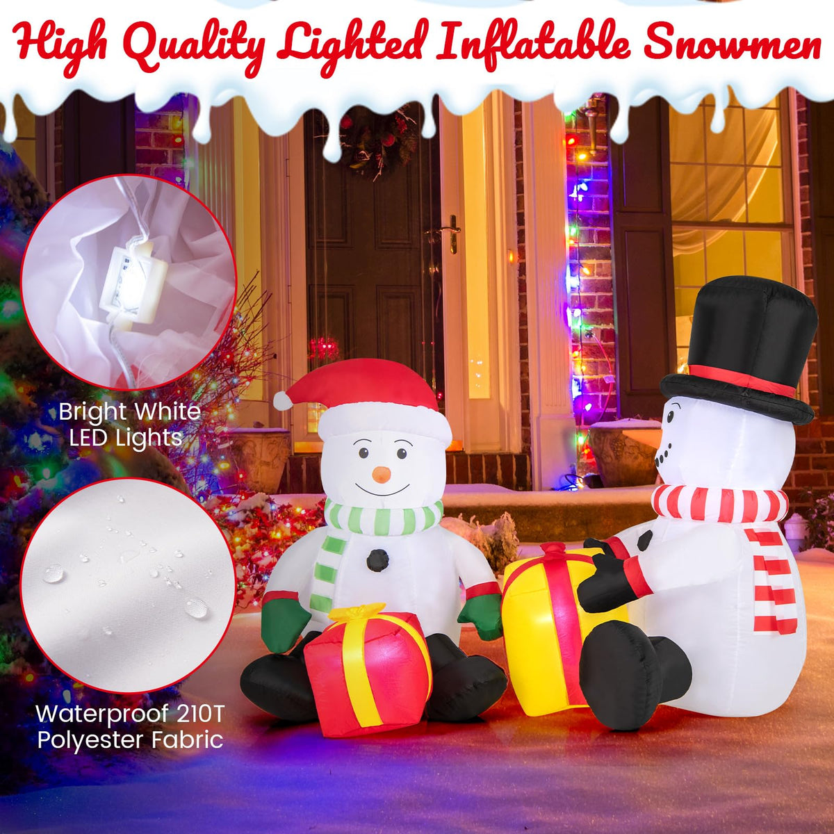Lucktree 5FT Christmas Inflatables, LED Lighted Xmas Double Inflatable Snowmen Holding Gift Boxes