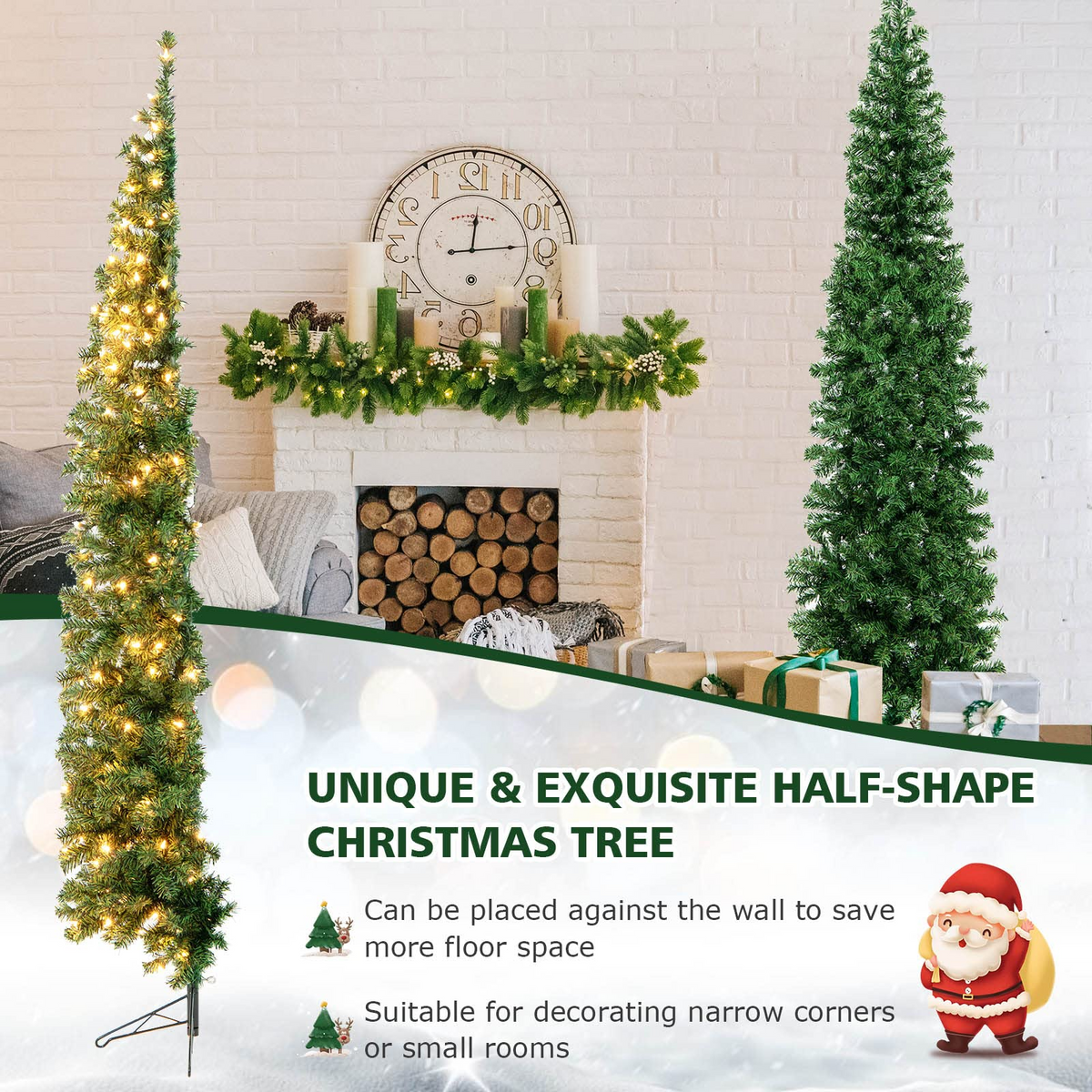 Lucktree 7ft Prelit Half-Shape Christmas Tree, Space-Saving Slender Artificial Xmas Tree with 150 LED Lights - LucktreeUS