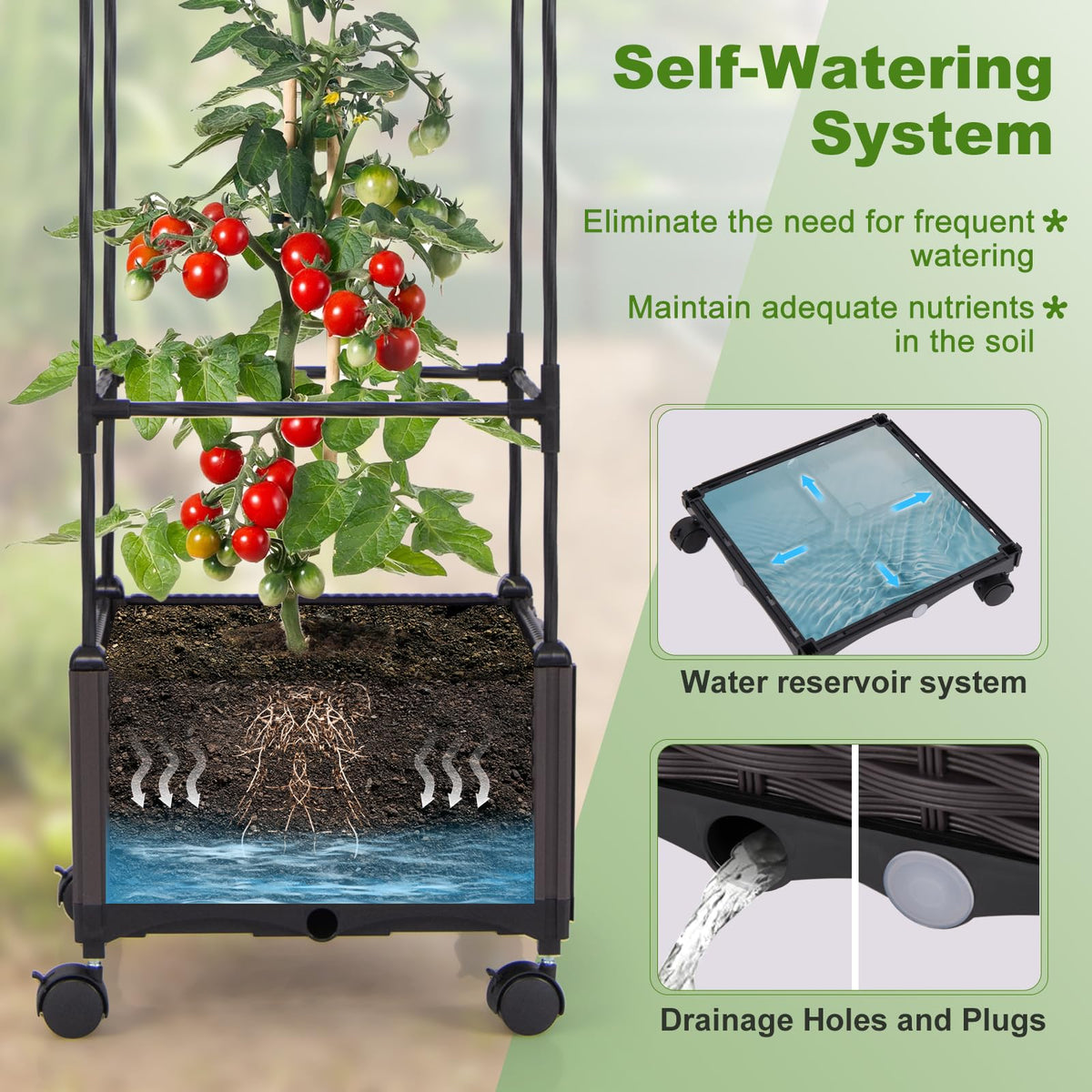 Lucktree Raised Garden Bed with Tomato Cages, 67” Adjustable Height