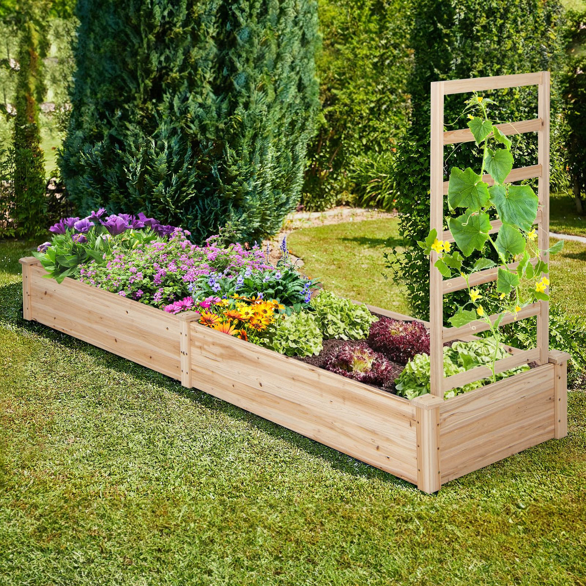 Lucktree Raised Garden Bed with Trellis, 93" L x 25" W x 40" H