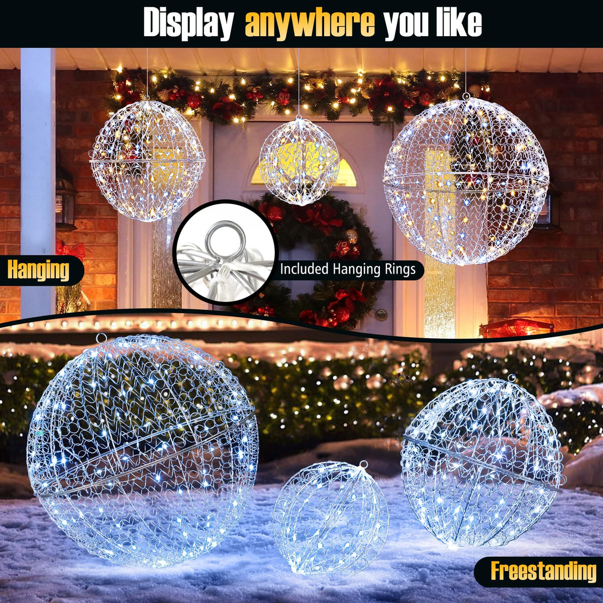 Lucktree 3 Pack Christmas LED Light Balls for Tree