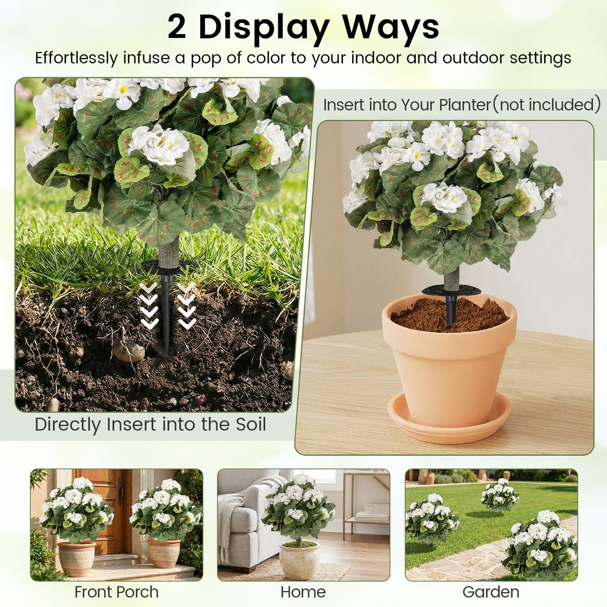 Lucktree 22.5” Artificial Begonia Ball Trees Set of 2 with Ground Spikes