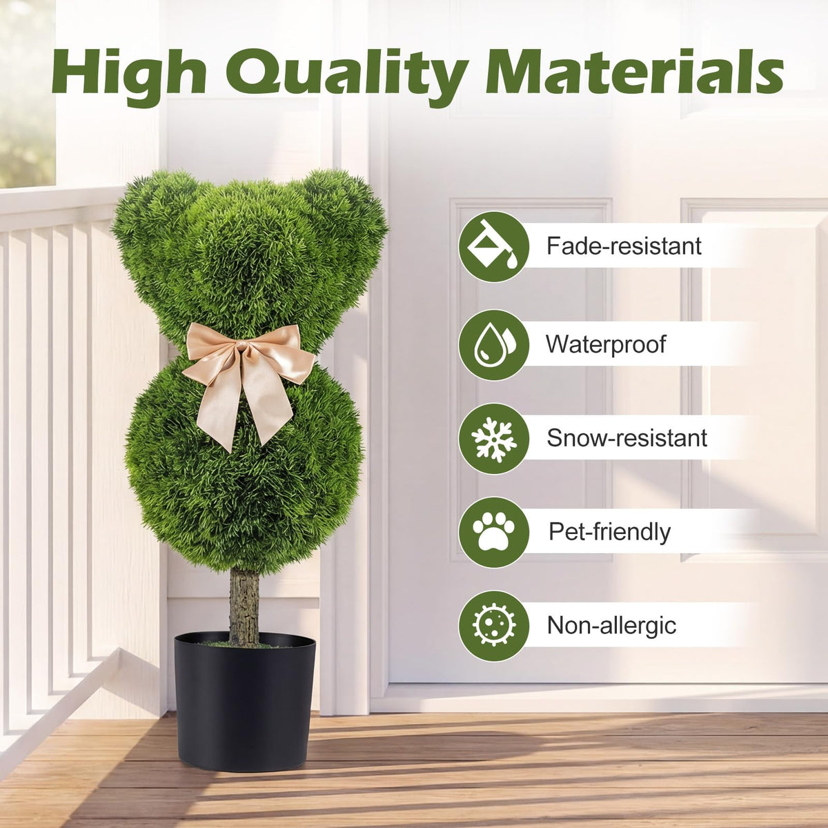 Lucktree 2 Pcs Bear Topiary Trees with Pots 24.5" Decorative Artificial Animal Shrubs