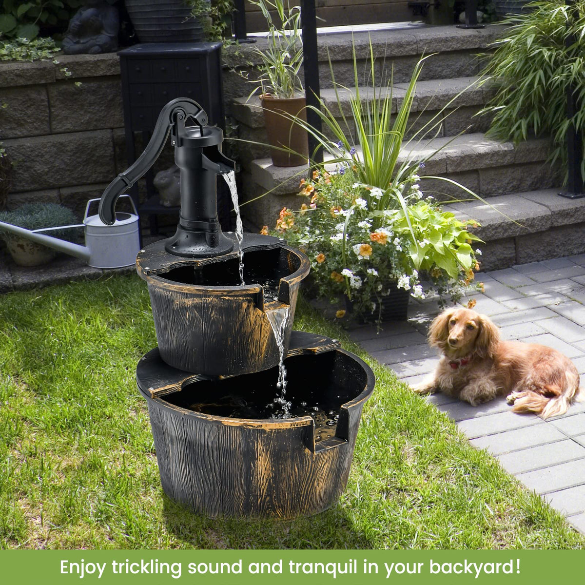 Lucktree 2-Tier Water Fountain Outdoor for Garden Patio Backyard, Plastic