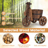 Lucktree Wooden Wagon Planter with Wheels Rustic Wood Plant Stand(Solid Wheel)