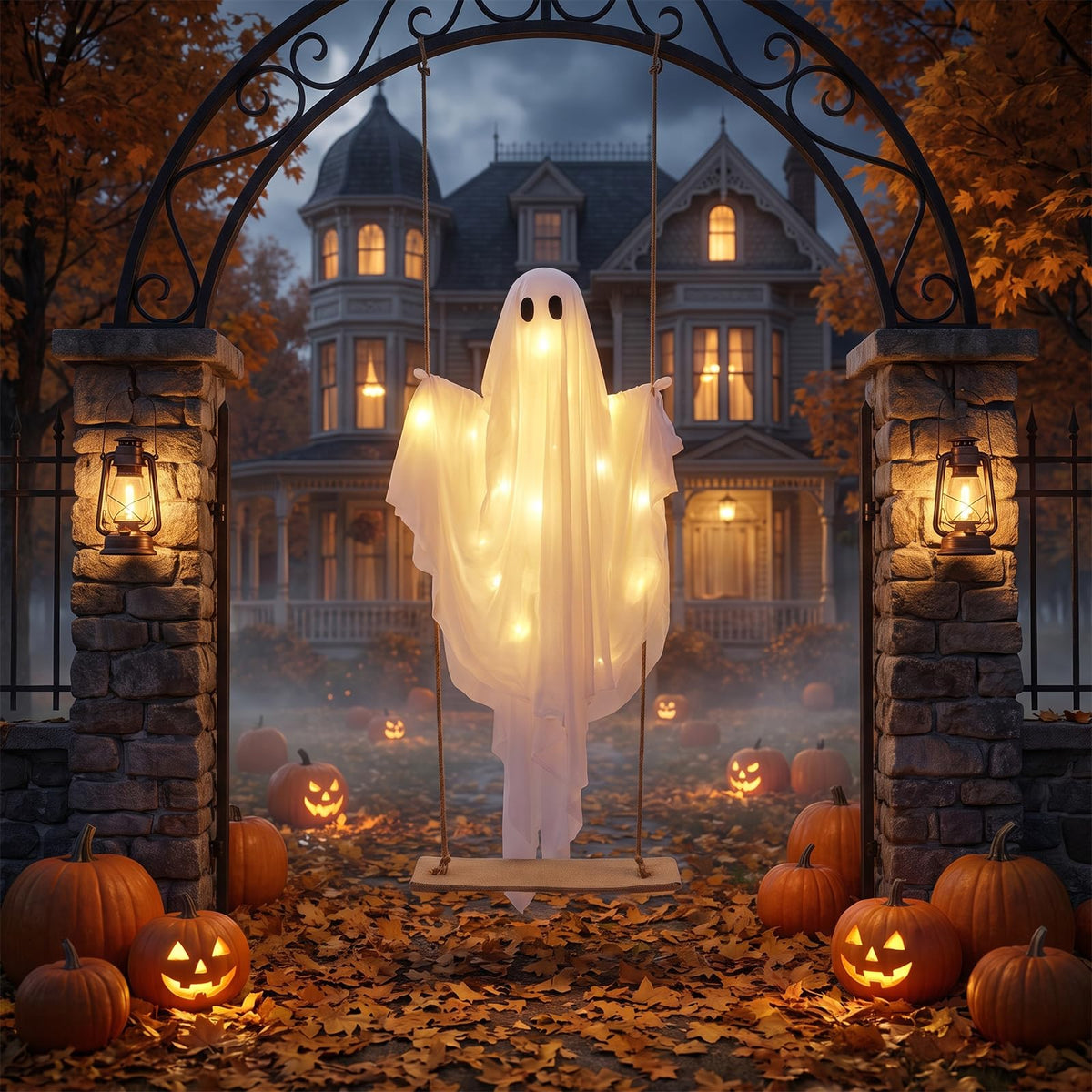 5 FT Halloween Hanging Swing Ghost Decoration with LED Lights