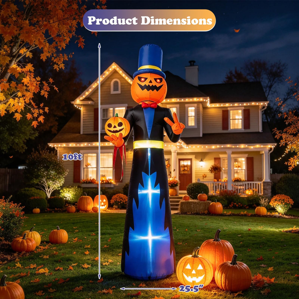 Lucktree 10 FT Animated Halloween Inflatable Pumpkin Gentleman Decoration