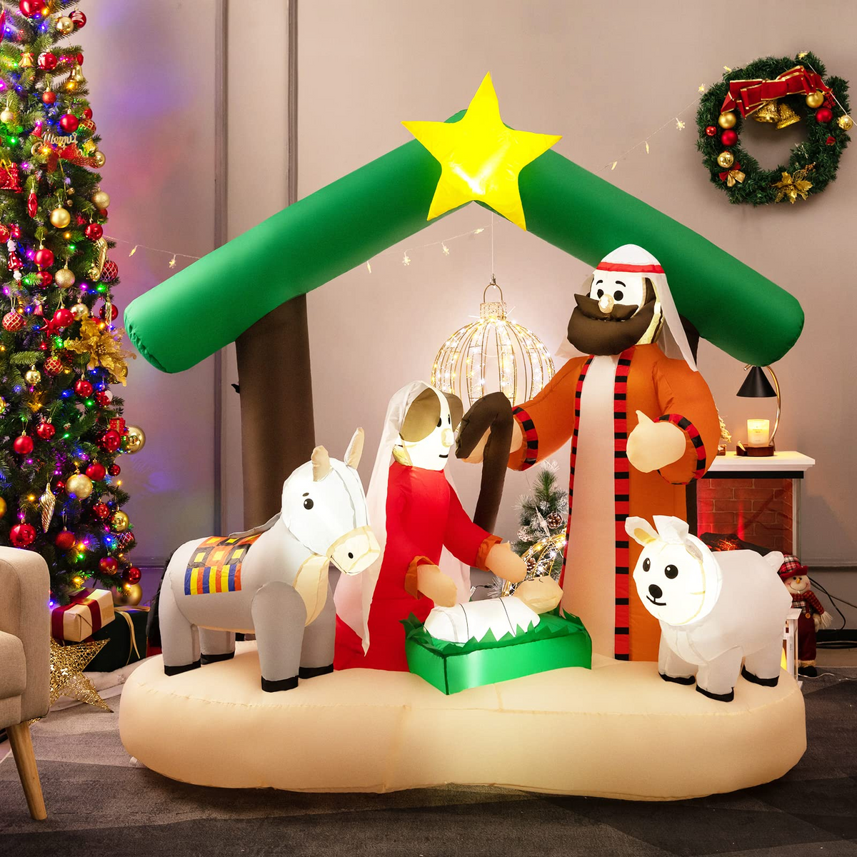 Lucktree 6.7 FT Christmas Inflatable Nativity Scene with LED Lights & Built-in Air Blower