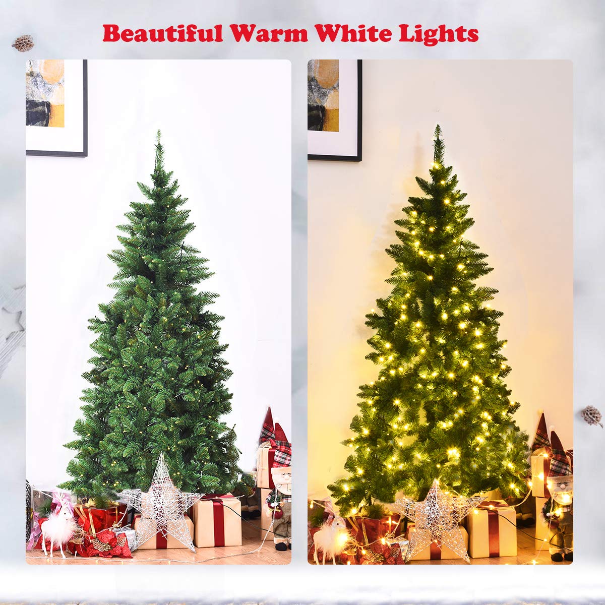 5ft/6ft Prelit Half-Shape Christmas Tree, Premium PVC Needles Artificial Tree - LucktreeUS
