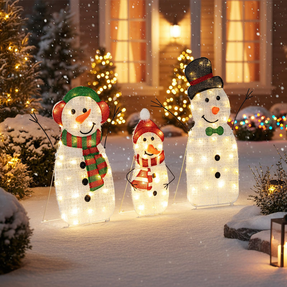 Lighted Snowman Family Christmas Decoration 3-Piece Pre-Lit 2D Snowman Set