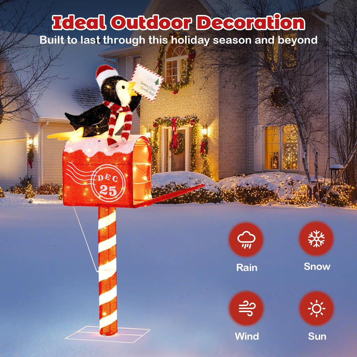 Lucktree 4.8 FT Christmas Lighted Penguin on Mailbox