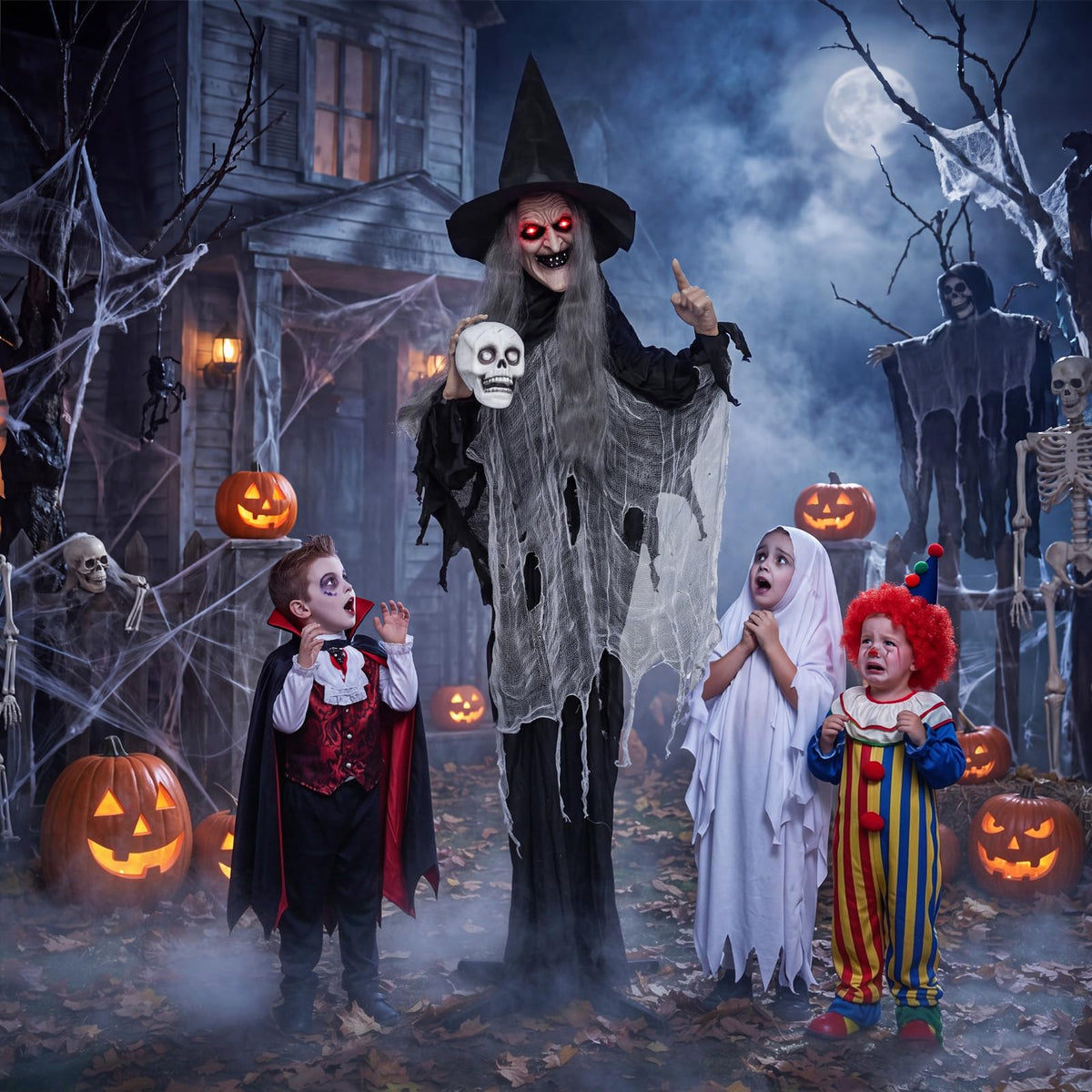 Lucktree 6.3 FT Animated Halloween Standing Talking Witch with Skull