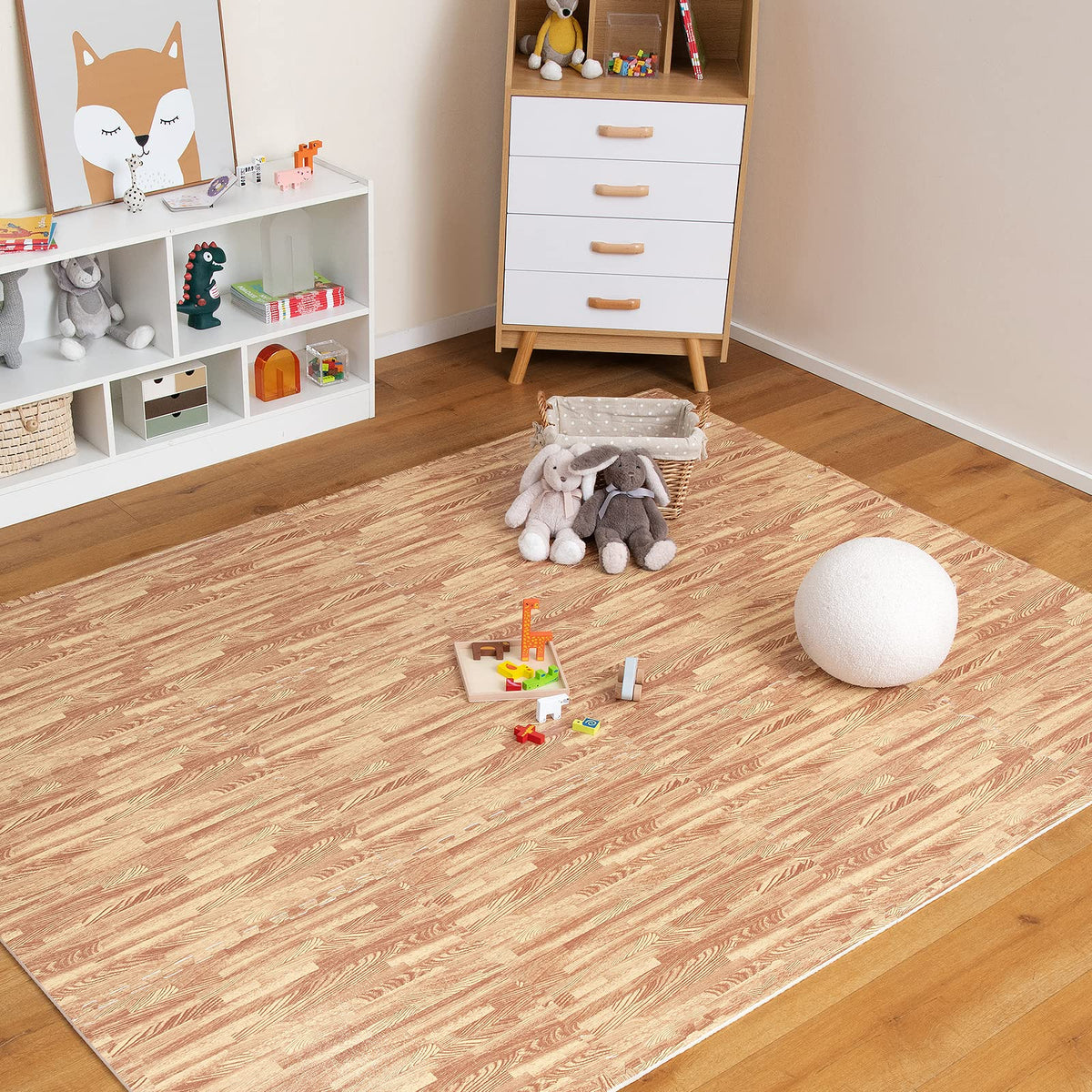 Lucktree 25 Pcs 24"x24" Faux Wood Grain EVA Foam Tiles with 50 Borders