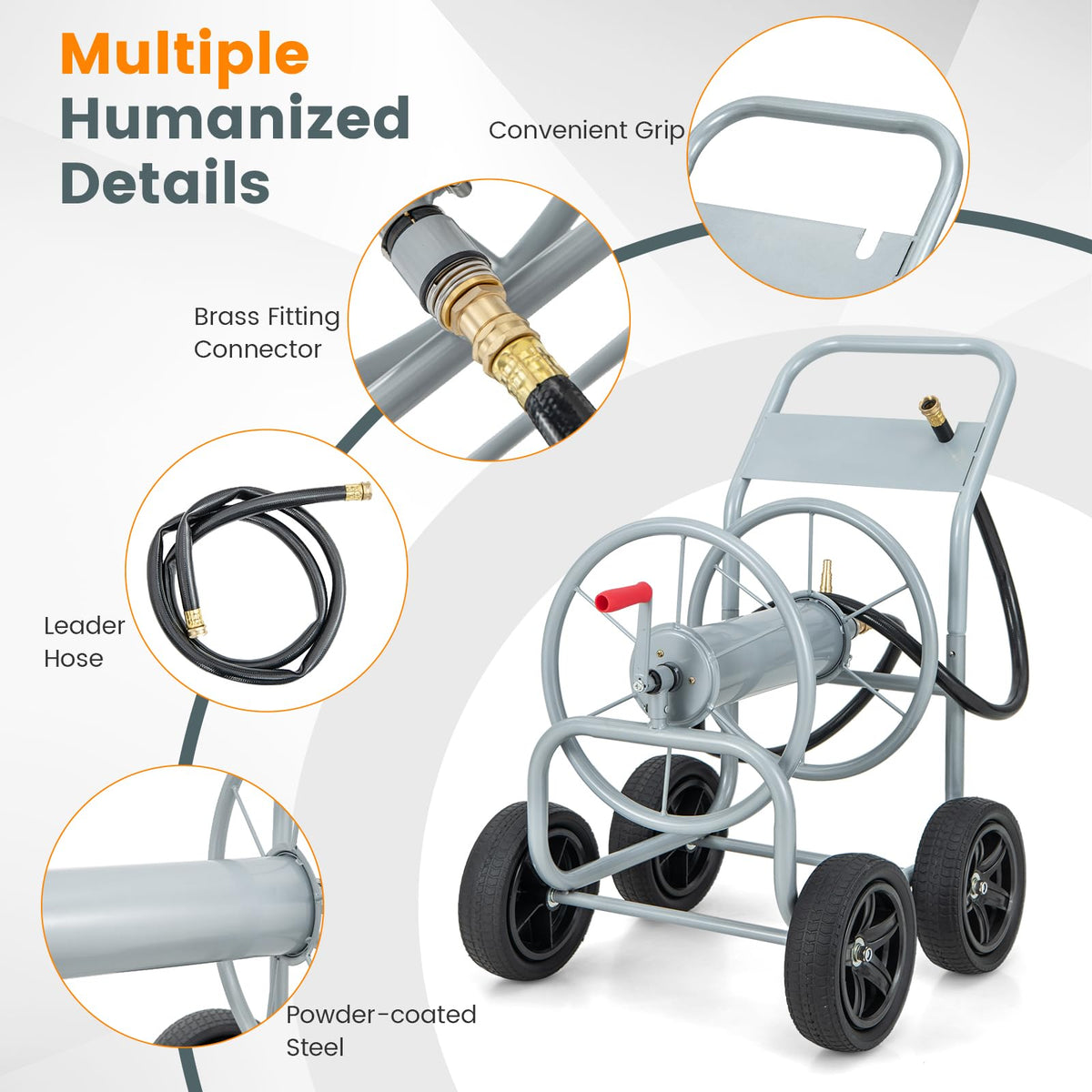 Lucktree Garden Hose Reel Cart - Water Hose Cart with 4 Wheels & Non-slip Grip